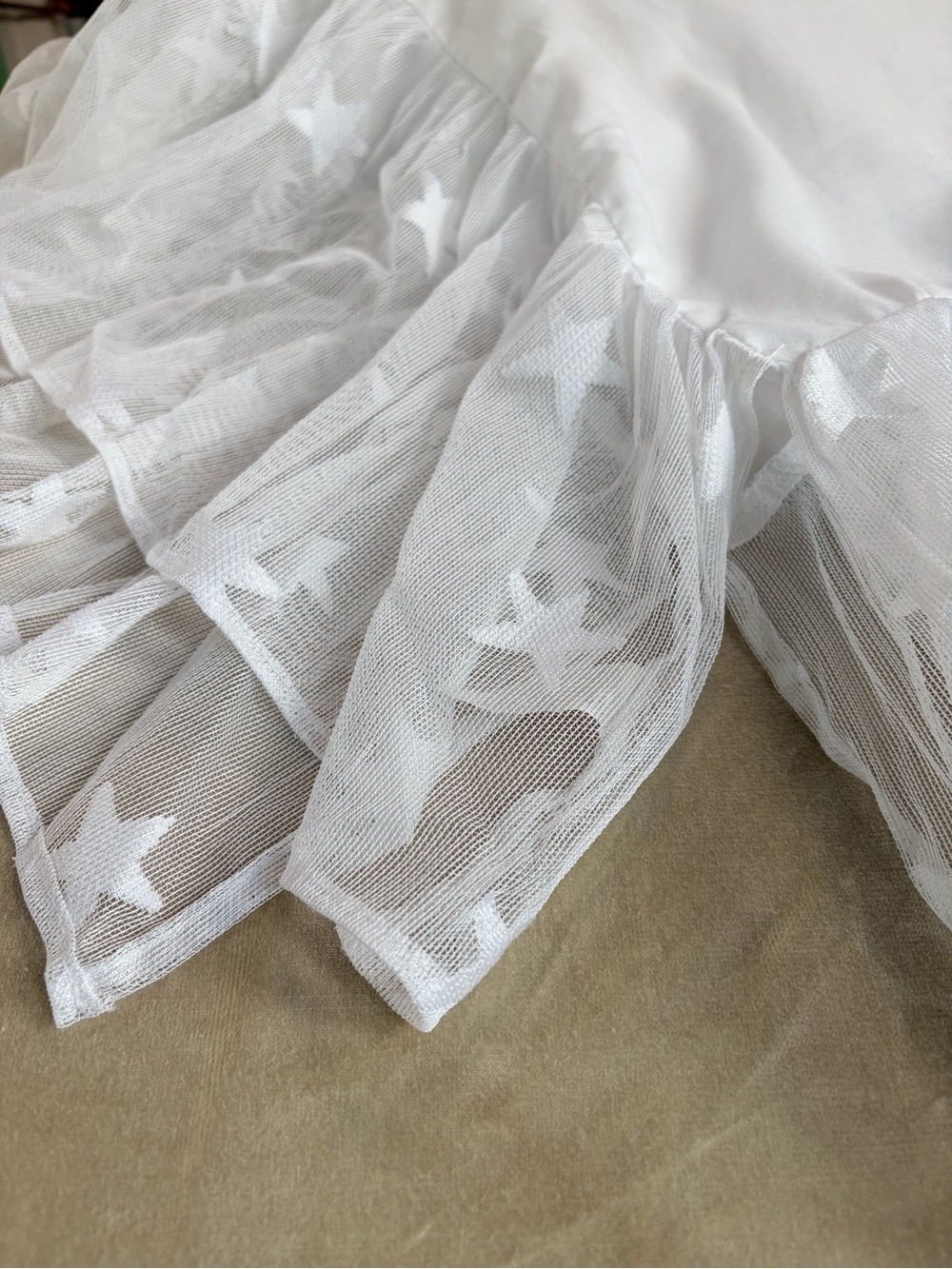 White embroidered crib skirt stars 100% cotton white